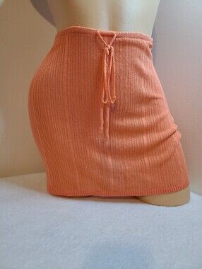 PrettyLittleThing Sheer Coral Textured Knit Tie Waist Mini Skirt Size XS